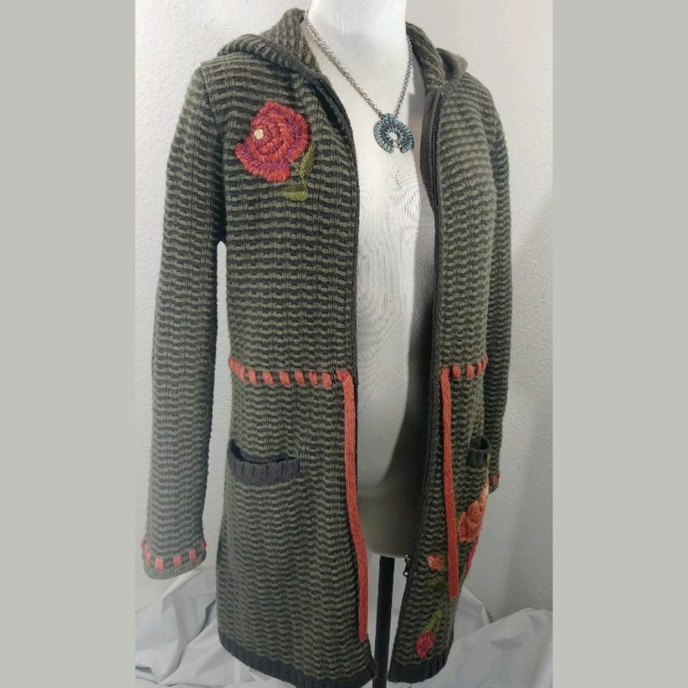 CAbi Womens Thick Knit Cardi Flowers Hoodie